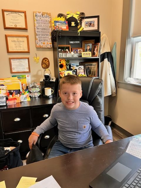 3rd grader Wyatt sold the most cookie dough during our fundraiser. His prize was to be principal for the day!